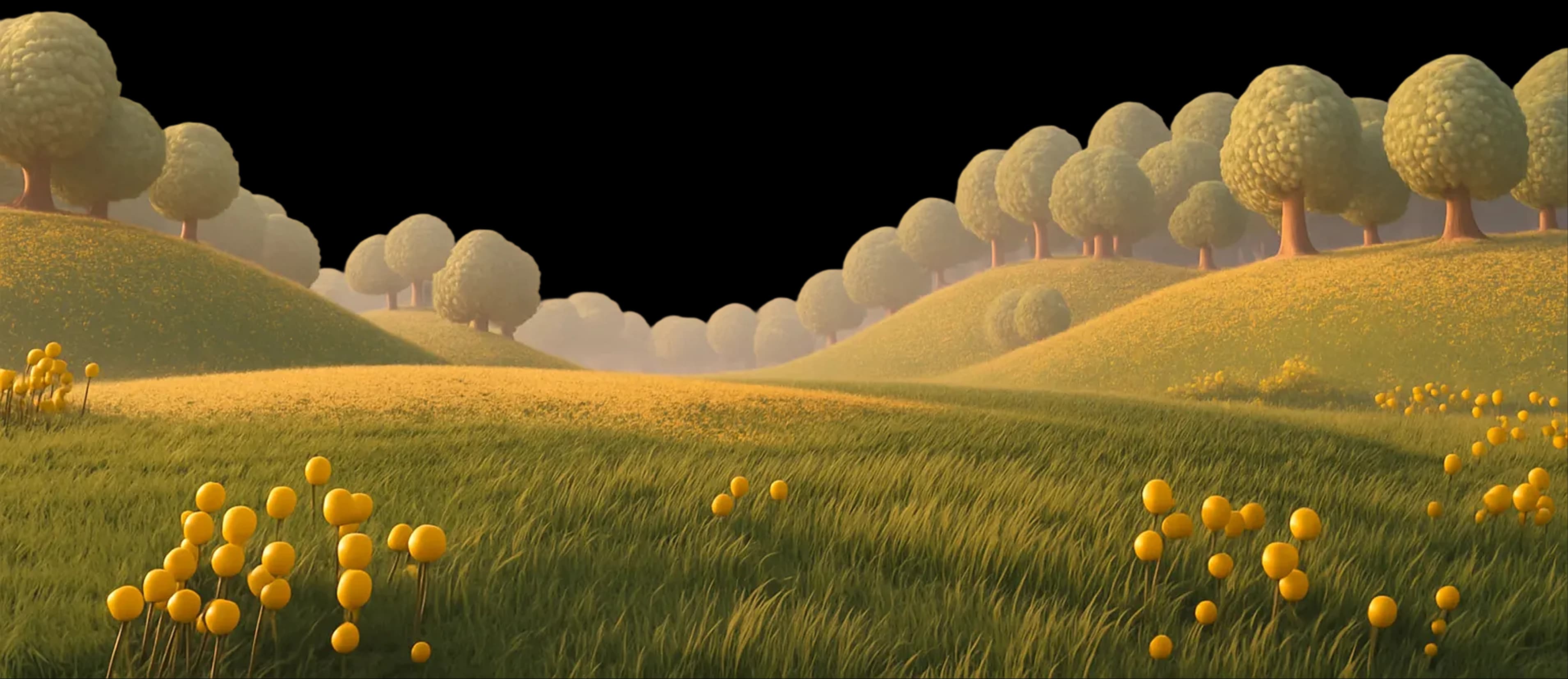 Rolling hills with stylized trees